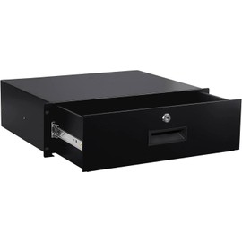 NETECABLE 3U Rack Mount Drawer Server Cabinet Case for 19 Inch AV/Network/DJ Equipment Lockable Deep Drawer with Key