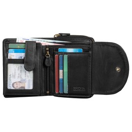 Benthill Women's Genuine Leather Wallet - Compact Leather Wallet with Lots of Space - High-Quality Women's Purse with Many Compartments, Colour: Black, black, Vintage