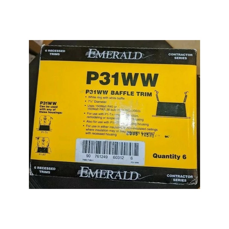 Emerald 6" Recessed Lighting Trim White Ring/Baffle- P31WW Model (6