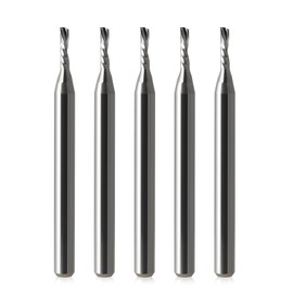 1/8 CNC Router Bits O Flute End Mill 1/8 Shank,1/16 Inch Cutting Dia Downcut CNC Bits Carbide Spiral Single Flute Downcut Bit for Acrylic PVC MDF Wood