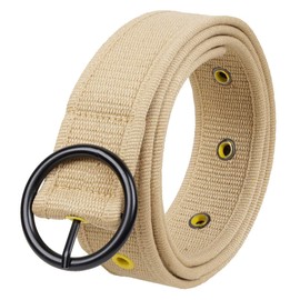 KYEYGWO Canvas Fabric Belt for Men and Women, Adjustable Canvas Belt, Casual Belt, Denim Belt with Round Pin Buckle, khaki