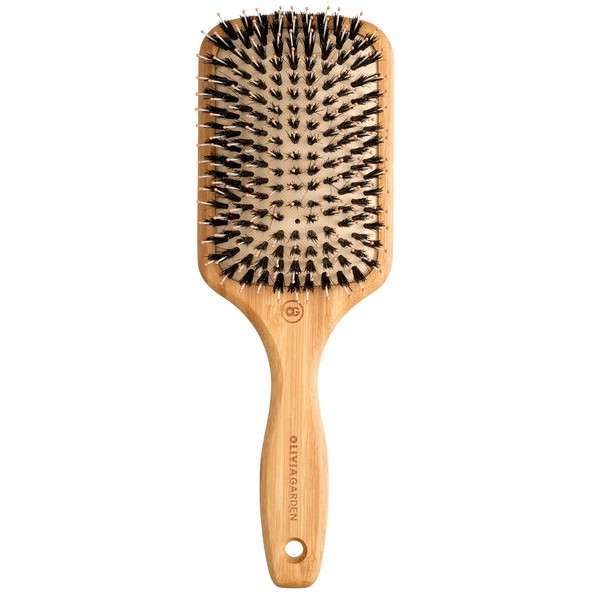 Olivia Garden Bamboo Touch Brush - Sustainable Bamboo Detangle Hair Brush, Nylon and Boar Bristles - Size L