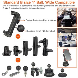 DEKEENSTAR Aluminum 1"(25mm) Ball Mount Phone Holder Compatible with RAM mounts B size1 Inch Ball Double Socket Arm, Dual Protection Motorcycle Bike Handlebar Car Phone Holder with 1 Inch Ball