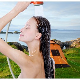 Ivation Portable Outdoor Shower, Battery Powered - Compact Handheld Rechargeable Camping Showerhead - Pumps Water from Bucket Into Steady, Gentle Shower Stream