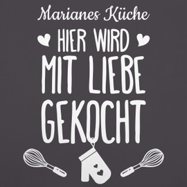 Geschenk mit Namen personalisiert by Shirtracer - Apron - Cooking Apron - Hier wird mit Liebe gekocht mit Name, 7 anthracite