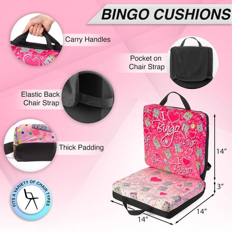 I Love Bingo Pink/Black Double Cushion for Relief During Bingo