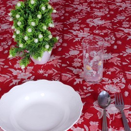 THE Unltd India Ruby Red 100% Cotton Rectangle Square Tablecloth, Block Print Floral Table Cloth for Dining Table, Parties, Wedding, Outdoors I Grand Buffet Decor 60 X 90 Inches 8 Seater