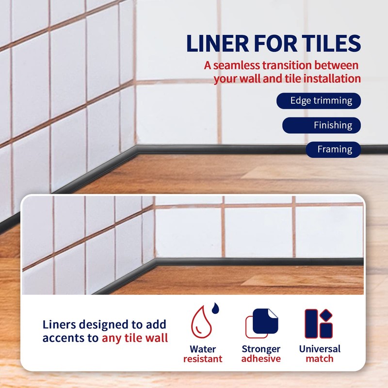 Art3dwallpanels 30 Ft Black Peel and Stick Trim for Backsplash