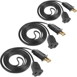 3 Pack Black Extension Cord 6 Feet Waterproof, 2 Prong Extension Cords with 2 Pole Brass Straight Blades Polarized Plug Short Extension Cords, for Connect/Extend String Light Indoor Outdoor (18Ft)