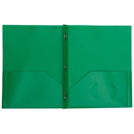 JAM PAPER Plastic Color POP Folders - 2 Pocket Durable Folders with Metal Prongs Fastener Clasps - Green - 6/Pack