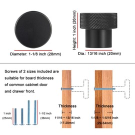 KOOFIZO 20-Pack Knurled Cabinet Knob - Black Pull Handle (28mm / 1.1 Inch), K22 Solid Hardware for Kitchen Cupboard Door, Bedroom Dresser Drawer, Bathroom Wardrobe