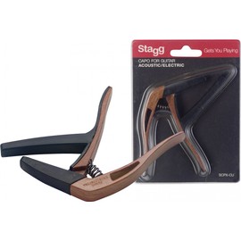 STAGG SCPX-CU DKWOOD Dark Wood Effect Curved Trigger Capo for Acoustic/Electric Guitar