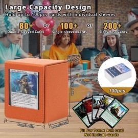 JAONLD Card Deck Box for MTG Magnetic Trading Card Box for 100+ Sleeves Cards, PU Leather Strong Magnetic Trading Card Box Compatible with Trading Card Games TCG, Yugioh Cards etc (Orange)