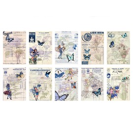 Vintage Scrapbook Paper Junk Journaling Supplies, 50 Sheets of Small Decorative Paper Sewing Pattern Paper Writing Paper for DIY Cardmaking(Blue Butterfly Elf)