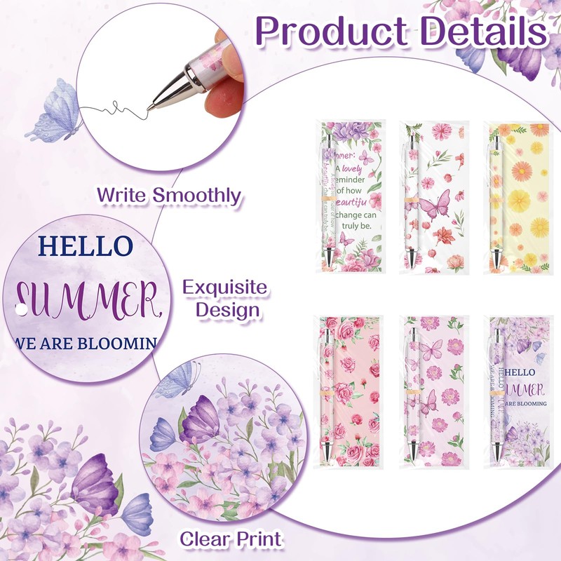48 Sets Summer Gifts Pens Bulk 48 Butterfly Flower Pens,