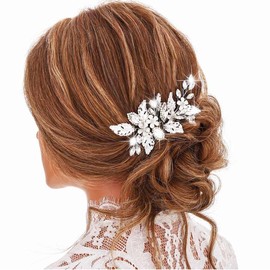 Banatra Rhinestone Bride Wedding Hair Combs Silver Crystal Headpiece Leaf Bridal Hair Accessories for Women and Girls