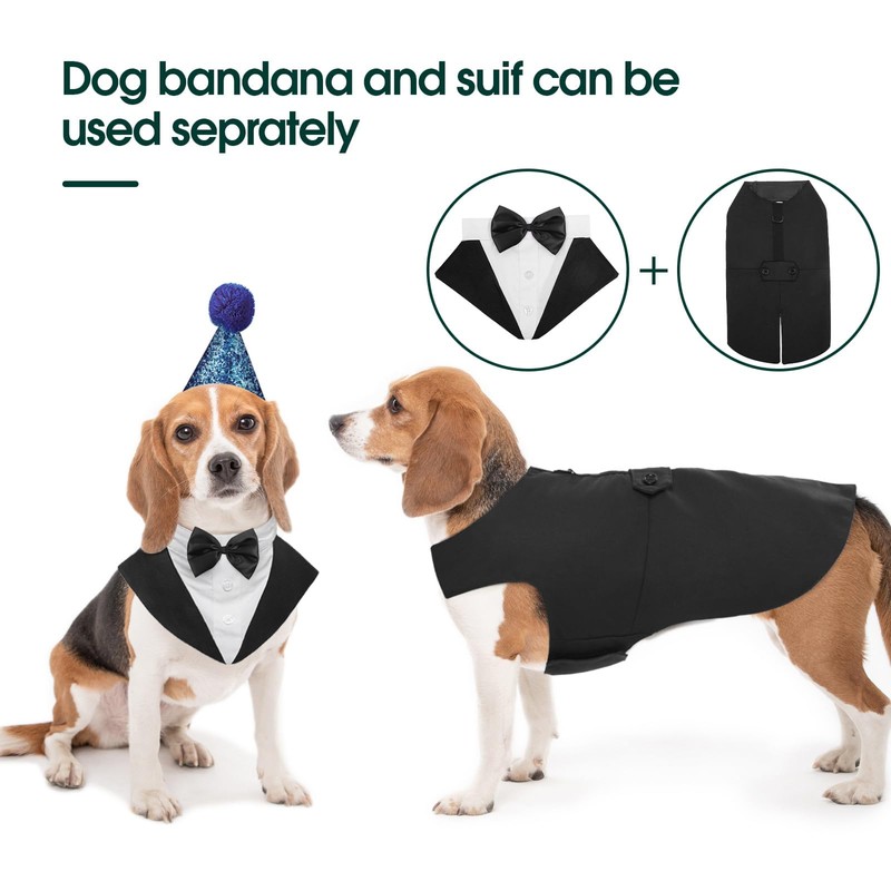 Kuoser Dog Tuxedo Dog Suit and Bandana Set, Dogs Tuxedo