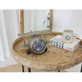 TenFuju Airplane Metal Tabletop Clock Industrial Home Decor Accents for The Mantel, Shelf, Desk, or Any Table Top, Battery Operated No Battery Supplied