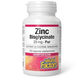 Natural Factors Natural Factors Zinc Bisglycinate, 25 mg, 120 vegetarian capsules, One-per-Day formula, Highly Absorbable, Supports Immune Function