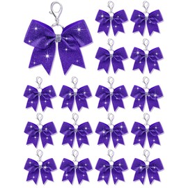 Tondiamo Cheer Bow Keychain Cheer Keychain with Rhinestones Cheerleader Keyrings for Teen Cheerleading Sports Accessory(Glitter Purple,16 Pcs)