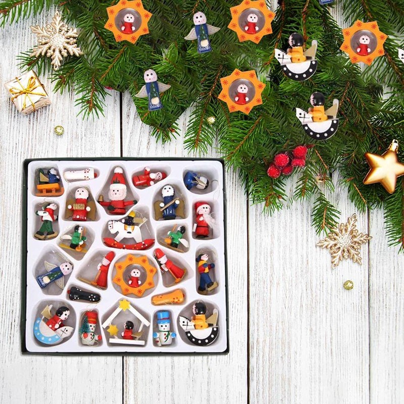 Christmas Countdown Calendar 24 Days Hanging Wooden Pendants for Christmas