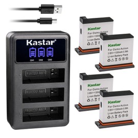 Kastar 4 Pack Battery and LCD Triple USB Charger Compatible with DJI AB1 and DJI OSMO 4K Waterproof WiFi HDR Video 145° Angle Black, DJI Osmo Action - 4K Action Cam 12MP Digital Camera