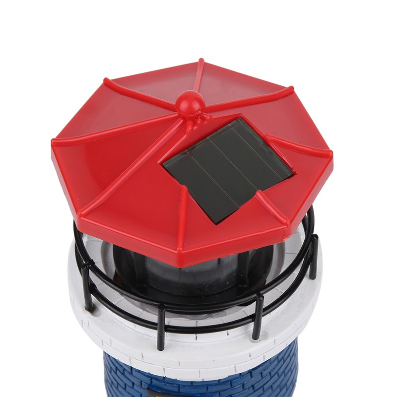 LED Solar Power Lighthouse Statue Rotating Outdoor Light Garden Yard