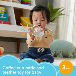 Fisher-Price Baby Toy Rattle A-Latte Coffee Cup Teether for Infant Sensory Play Ages 3+ Months, HGB86