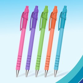 Paper Mate Flexgrip Ultra Bright Ballpoint Pens | Medium Point (1.0mm) | Blue Ink | Bright Barrels | 5 Count