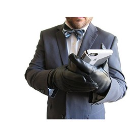 Fownes Men's Cashmere Lined Black Conductive Lambskin Leather Smart Gloves-2XL