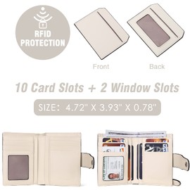 BOSTANTEN Women Leather Wallet RFID Blocking Small Bifold Zipper Pocket Wallet Card Case Purse with ID Window Black-Beige