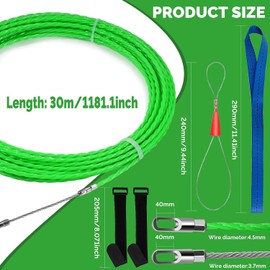 30 m Retractable Spiral Pull Wire, Retractable Spiral Retracting Aid Diameter 4 mm Cable Retracting Aid Pull Wire with 2 Guide Springs, for Retractable Tape for Cable Laying (30 m)