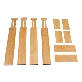 Lipper International Bamboo Wood Custom Fit Adjustable Dresser and Kitchen Drawer Dividers with Inserts, 13 1/4" to 17 1/4" Deep x 2 3/8" Tall, Set of 4