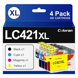 Coloran LC421XL Printer Cartridges Compatible with Brother LC421 XL for Brother DCP-J1050DW Cartridges Brother MFC-J1010DW Cartridges DCP-J1140DW (Pack of 4)