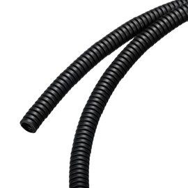 Rebower Corrugated Conduit Heat Resistant Split Wire Loom Flexible Cover, for [Office Cord Protector, Electrical Cable] - 25/64 Inch x 9/32 Inch x 17.7 Feet Black