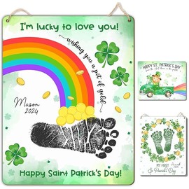 DIY Baby's First St Patricks Day Footprints Art Sign, St. Patrick's Day Craft Newborn Keepsake, Baby Footprint St Patricks Birthday Gift, Baby Milestone Announcement Photo Props, Lucky to Love You