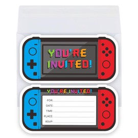 Dinggaogao Video Game Birthday Party Invitations- 3x6 Inch Double-Sided Invite Cards with 20 Envelopes, Game Party Decoration, Birthday presents for boys (20 invitations + 20 Envelopes)