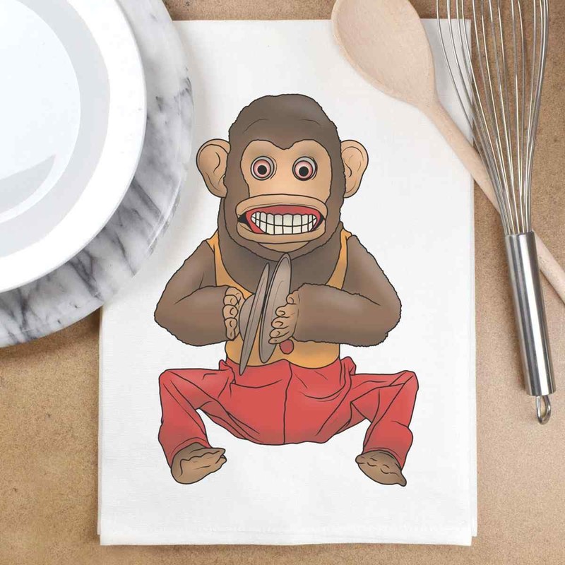 Azeeda 'Vintage Creepy Monkey Toy' White Cotton Tea Towel/Dish Cloth