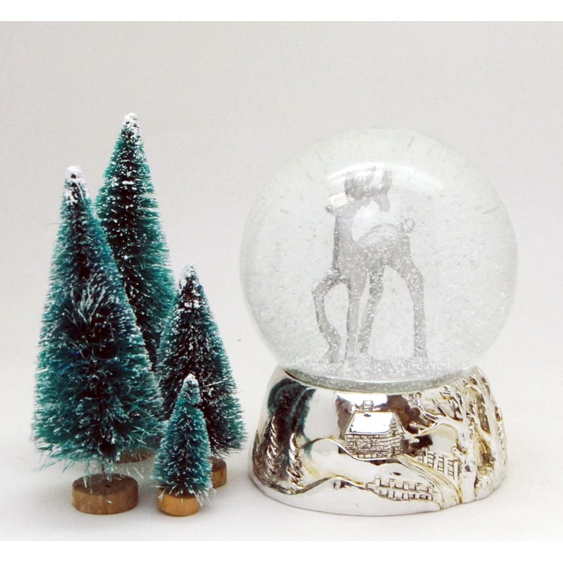 20040 Stag Silver Embossed Silver Base Large Snow Globe with