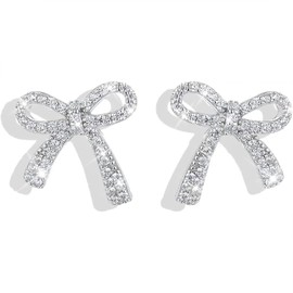 Jumcew Gold Bow Earrings for Women Dainty Ribbon Stud Earrings Sparkly Rhinestone Cute Jewelry Gifts C