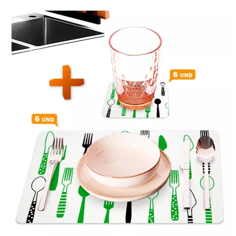 CL Juego 6 Manteles Para Mesa Con Portavasos De Fácil