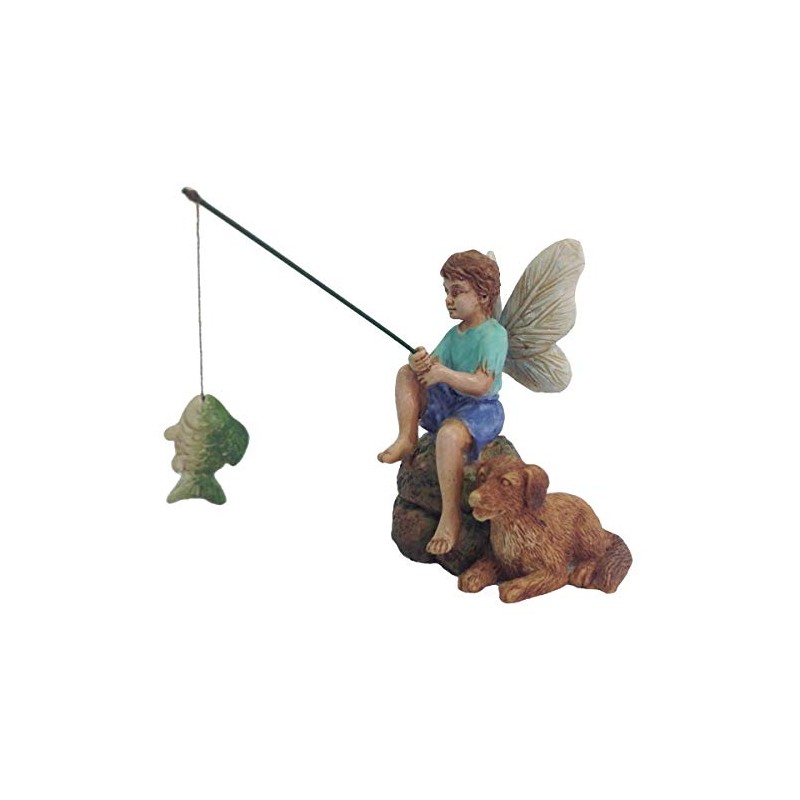 TG,LLC Treasure Gurus Miniature Fairy Boy Fishing with Dog Garden