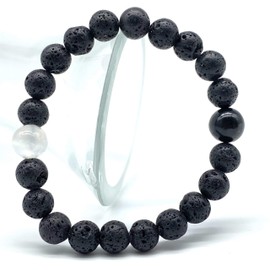 [ABCgems] (High-Energy Yin Yang Bracelet- Russian-Karelian Shungite & Moroccan Rainbow Selenite) Essential-Oil-Diffuser Lava Rock 8mm Smooth Round Gemstone Healing Energy Beads