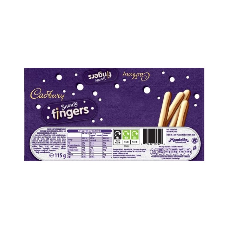 Cadbury Milk & White Chocolate Snowy Fingers 115g