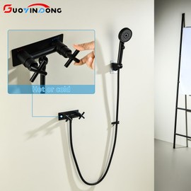 GUOYINDONG RV Shower Faucet Black, Metal 4" Camper Shower Faucet with Hose and Shower Head for RV, Camper, Motorhome, Travel Trailer, Matte Black