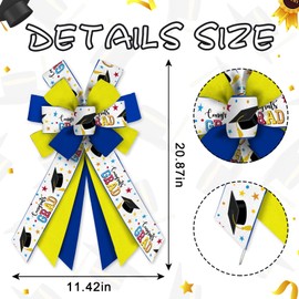 ALIBBON Large Graduation Bows for Wreaths, Graduation Wreath Bows, Congrats Grad Bows for Front Door, Graduation Decor, Blue Yellow Burlap Bows for Graduation Wreath Indoor Outdoor Decoration