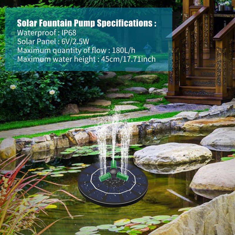 2.5W Solar Fountain Pump With 360°Rotatable Nozzle Solar-power Fountain Free