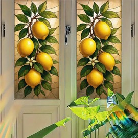 Starlit Patio Lemon Tree Window Film Stained Glass Style Privacy Panel Static Cling No Glue Decorative Cover for Kitchen Door Pantry Entryway 17.7x39.3 inch