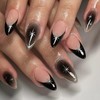 MERVF Almond Press on Nails Medium Fake Nail Black French