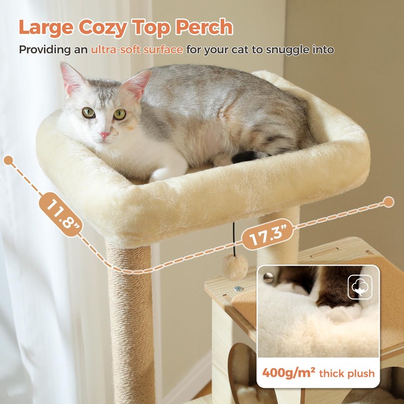 UYMI Wooden Cat Tree, 56.3-Inch Modern Cat Tower for Indoor